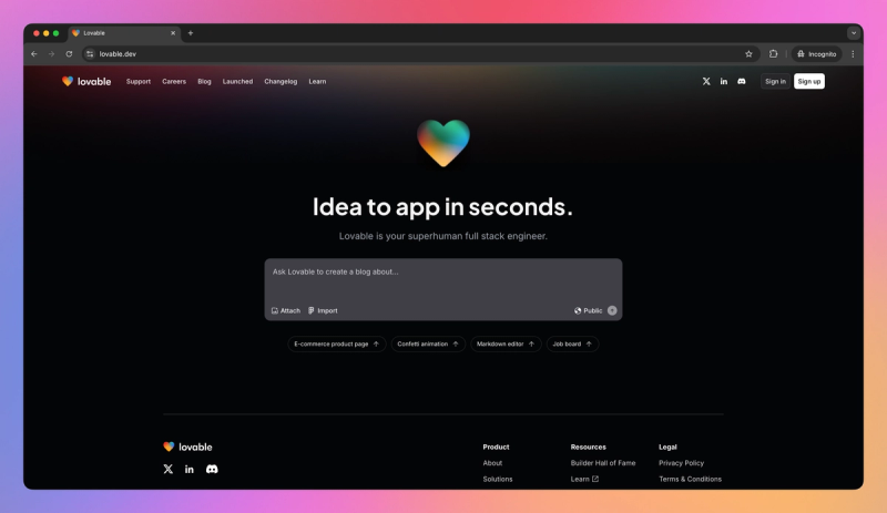 Lovable product screenshot