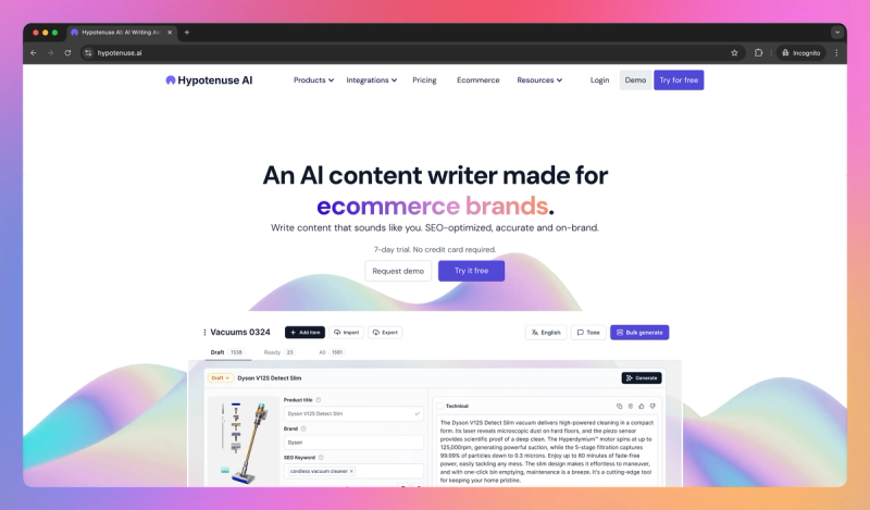 Hypotenuse AI product screenshot