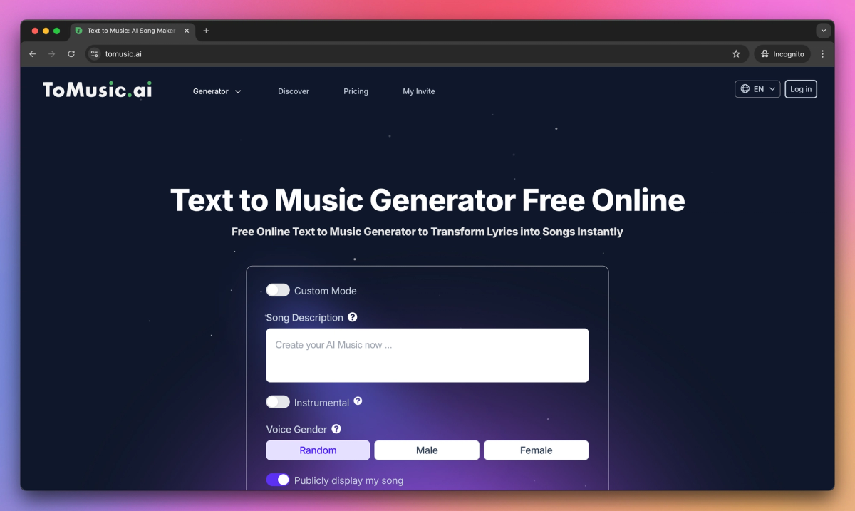 ToMusic.ai screenshot #1