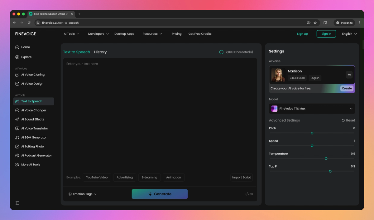 FineVoice Text to Speech screenshot #1