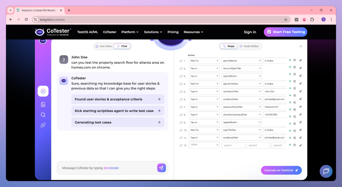 TestGrid CoTester screenshot #2
