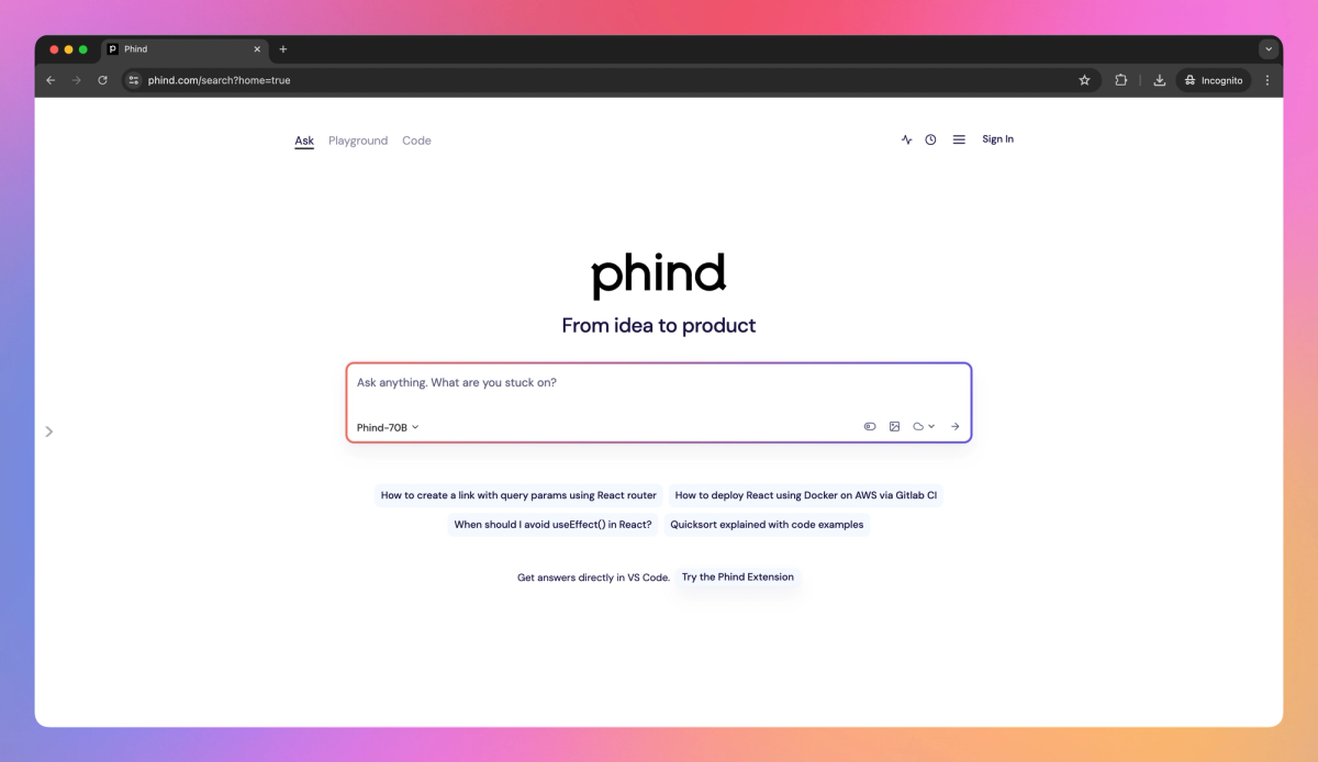 Phind screenshot