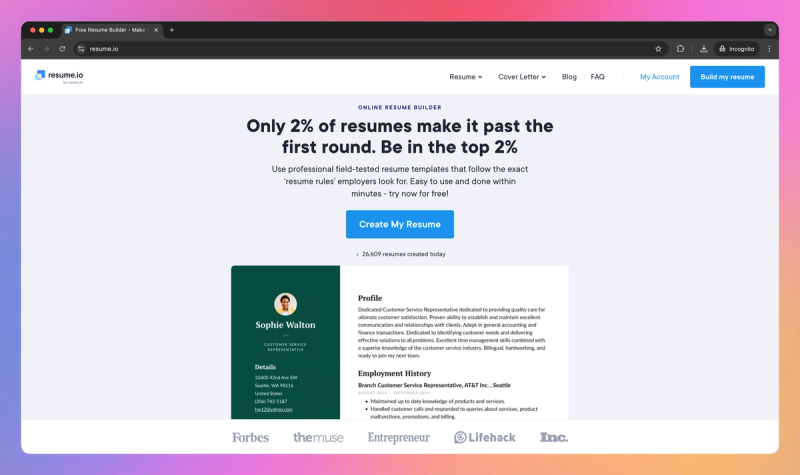 Resume.io product screenshot