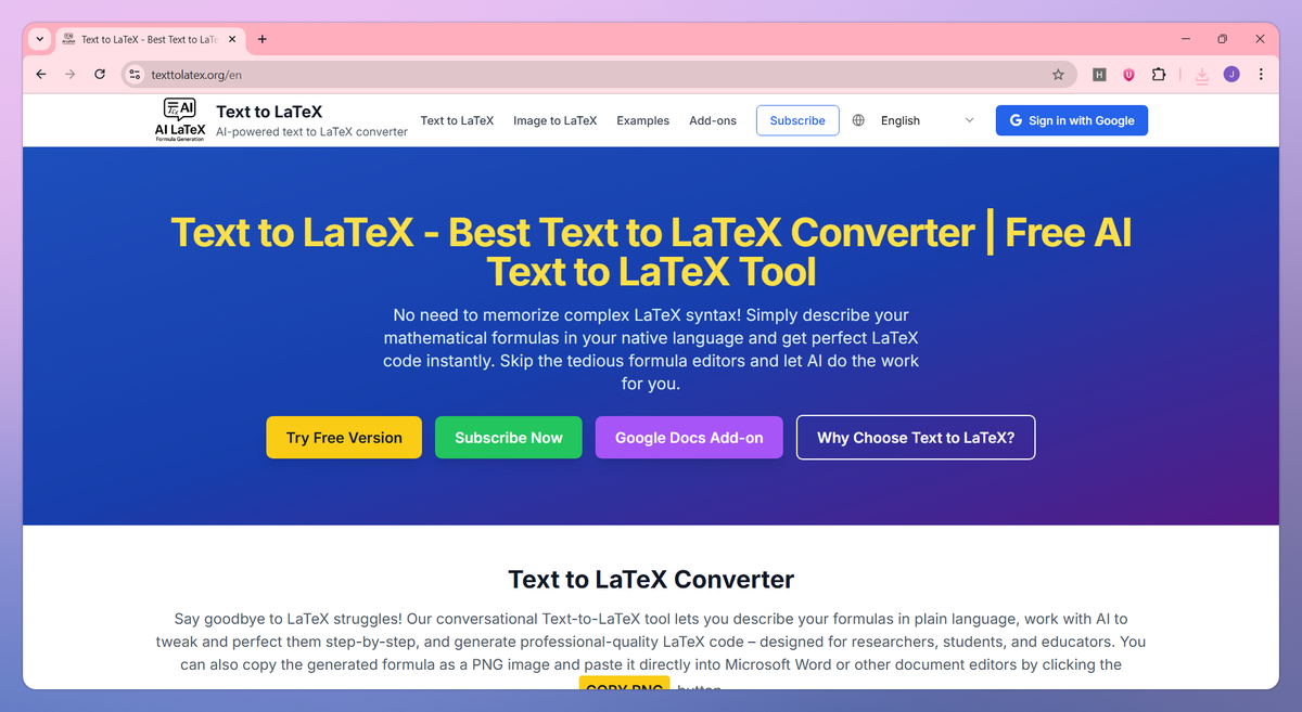 Text to LaTeX screenshot #1