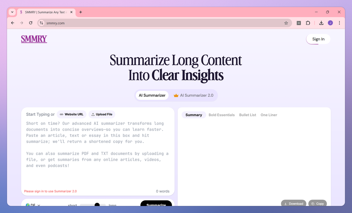 SMMRY screenshot #1