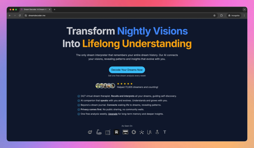 Dream Scripting Tool Dream Decoder Features, Pricing, and Alternatives | AI Tools