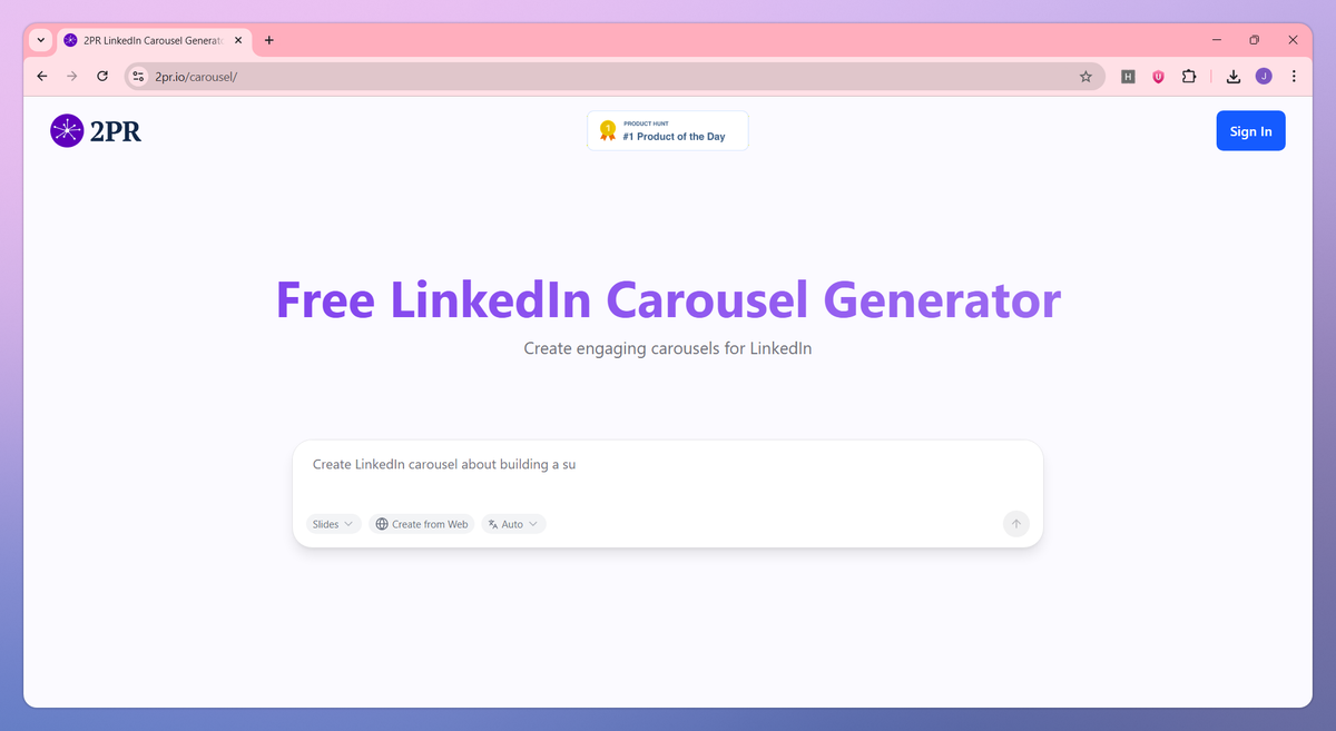 2PR LinkedIn Carousel Generator screenshot #1