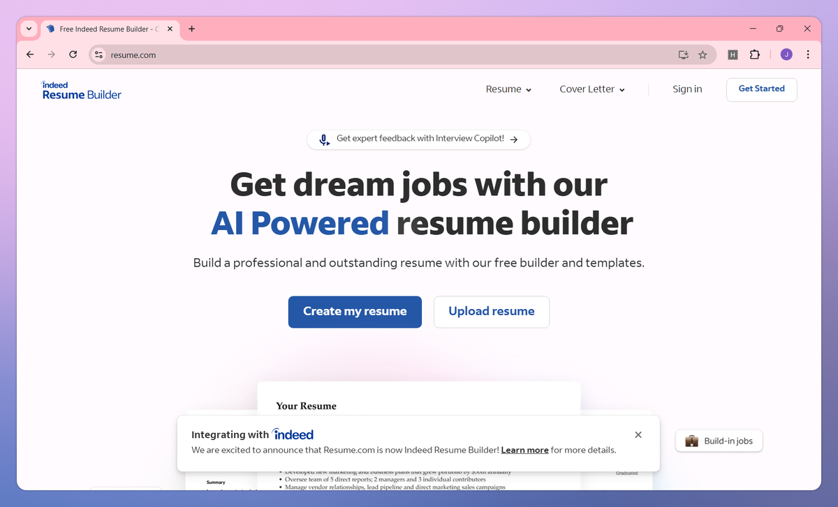 Free Indeed Resume Builder screenshot #1