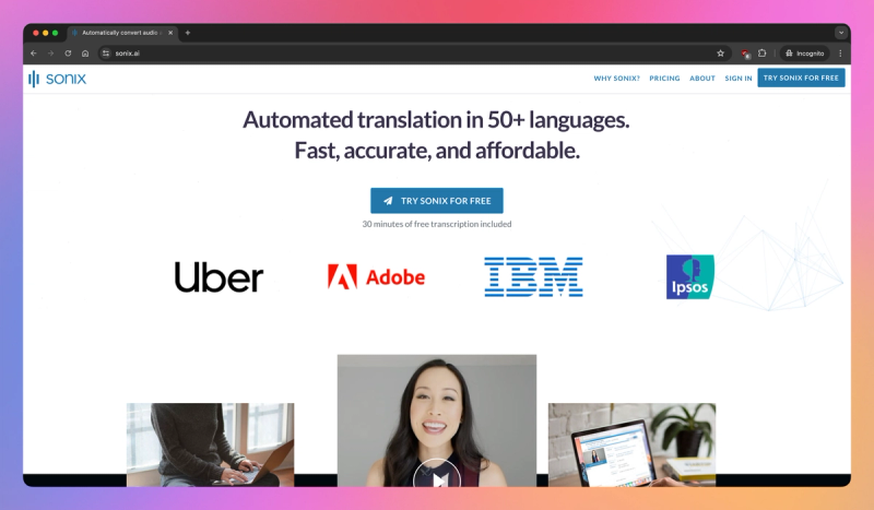 Sonix AI product screenshot