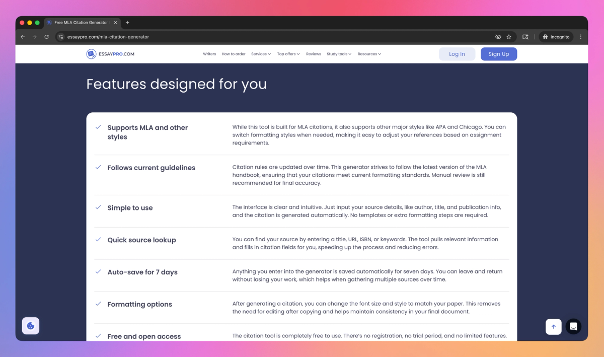 EssayPro MLA Citation Generator screenshot #2