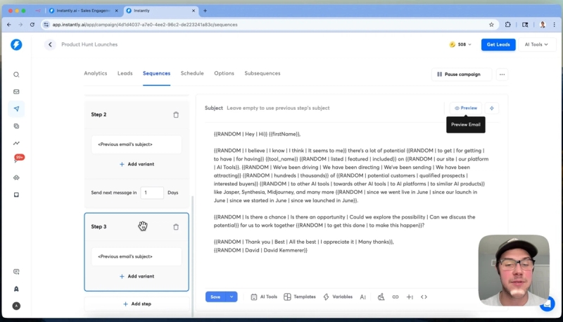 Instantly.ai email sequence