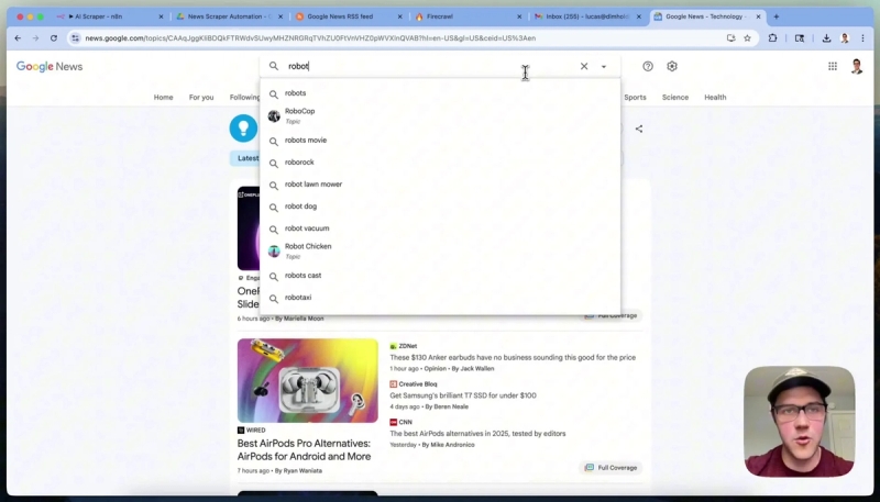 Google News robotics feed