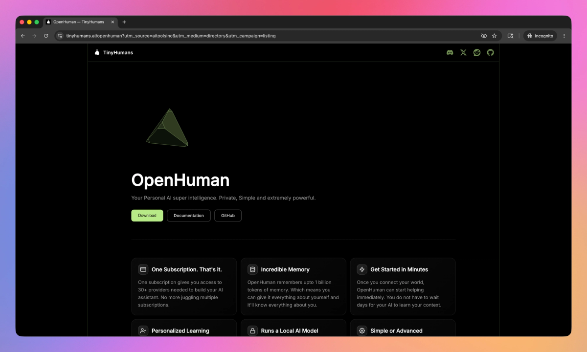 TinyHumans OpenHuman screenshot