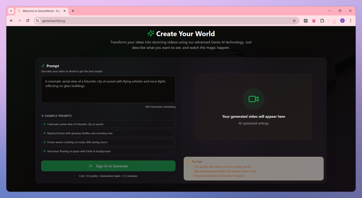 Genie3World screenshot #2