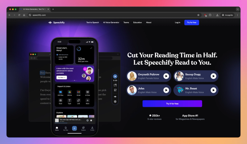 Speechify product screenshot