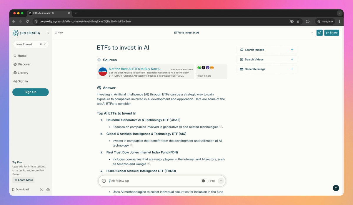Perplexity AI screenshot