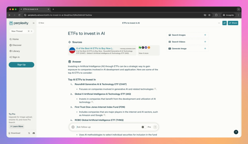Perplexity AI product screenshot