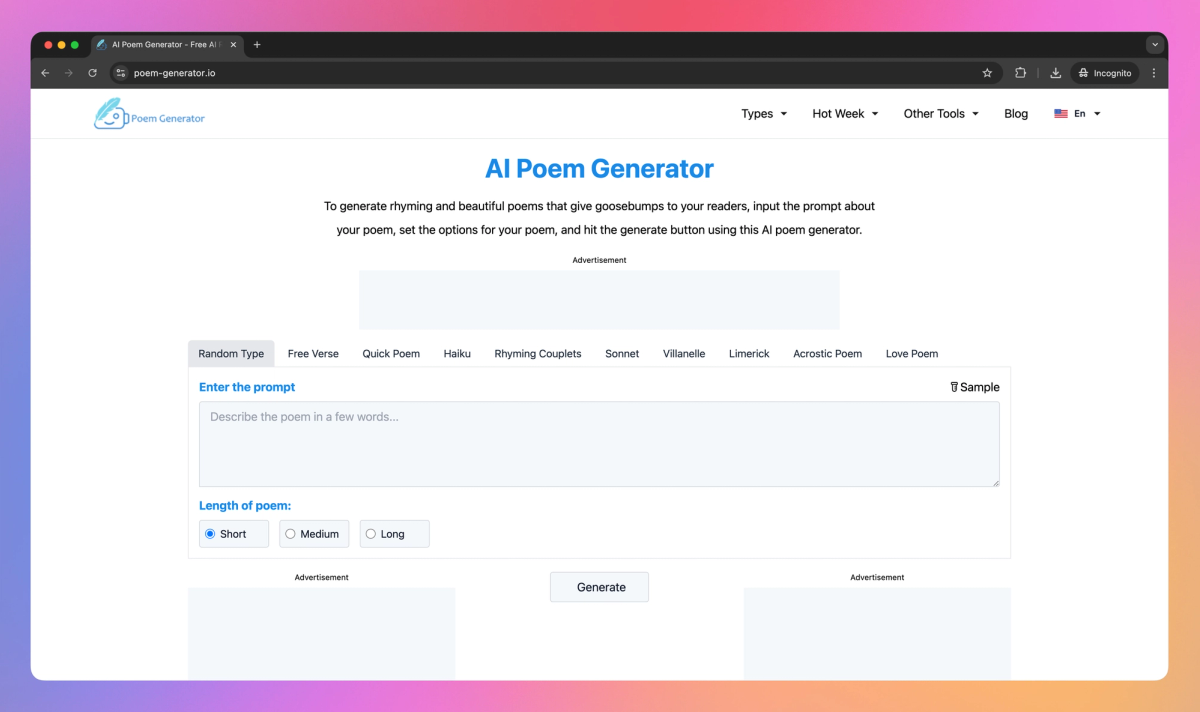 Poem Generator IO screenshot