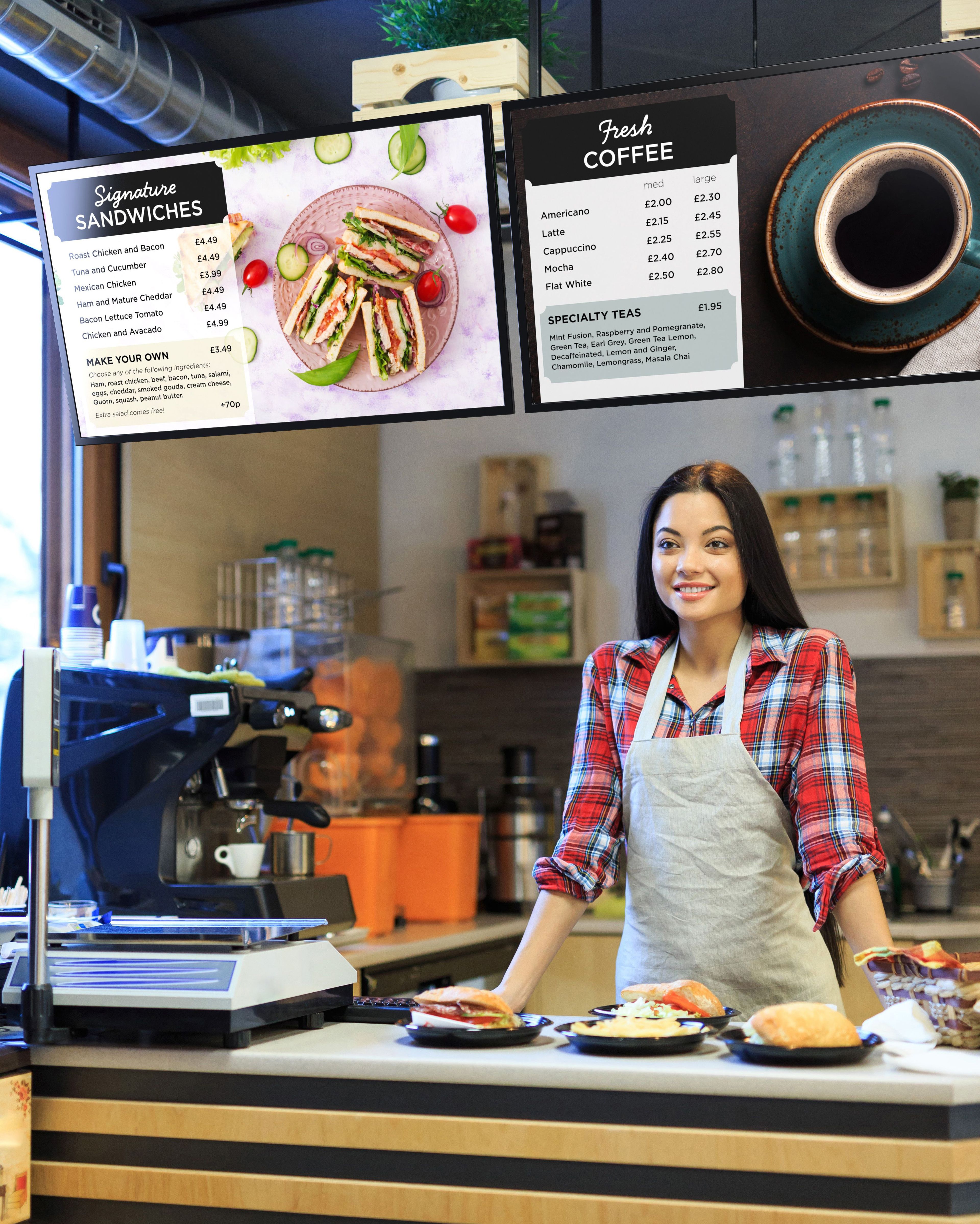 Cafe with digital signage installation