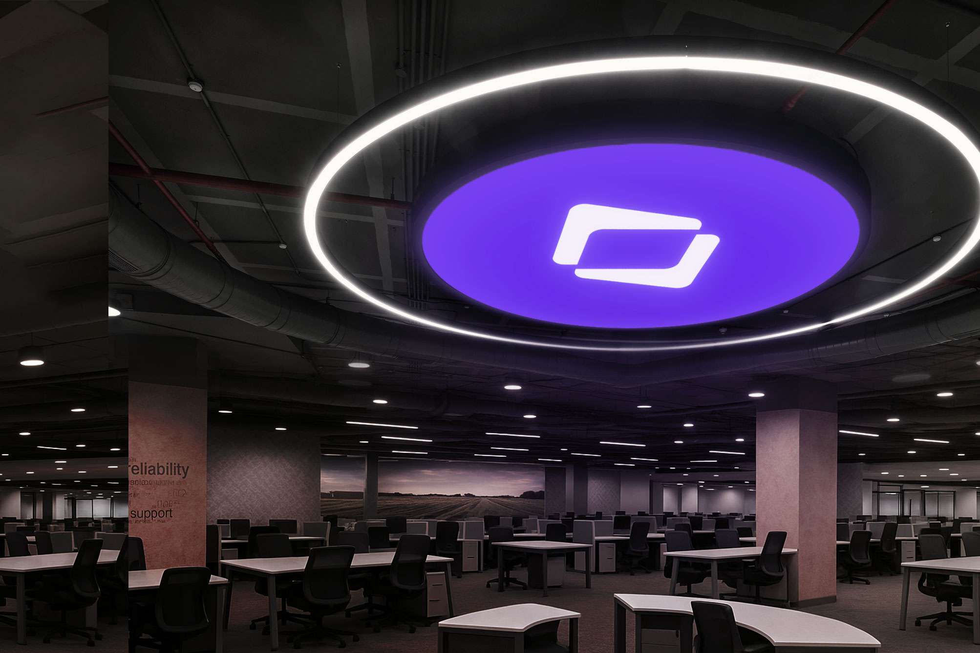Office ceiling led lighting installation