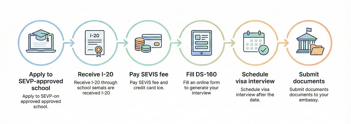 What is the major first step to apply for a student visa for the USA?