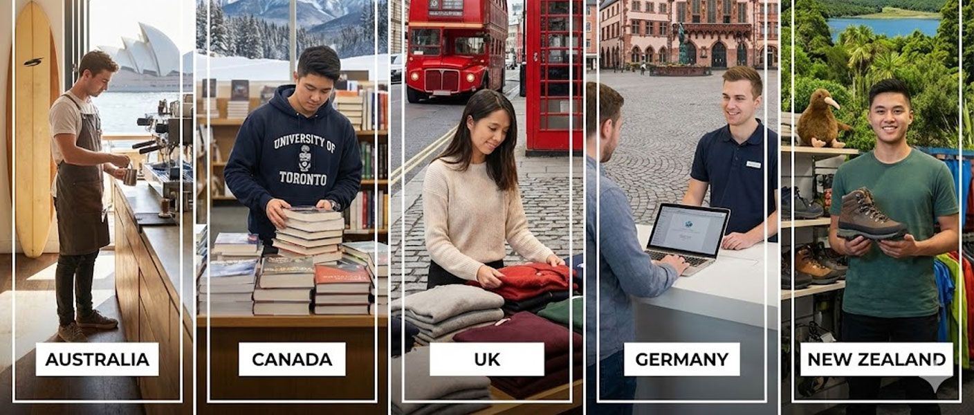 What are the different rules governing part-time work in various study abroad destinations?