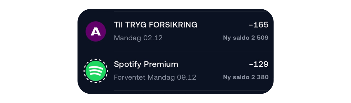 Forventet og faktisk betaling i appen