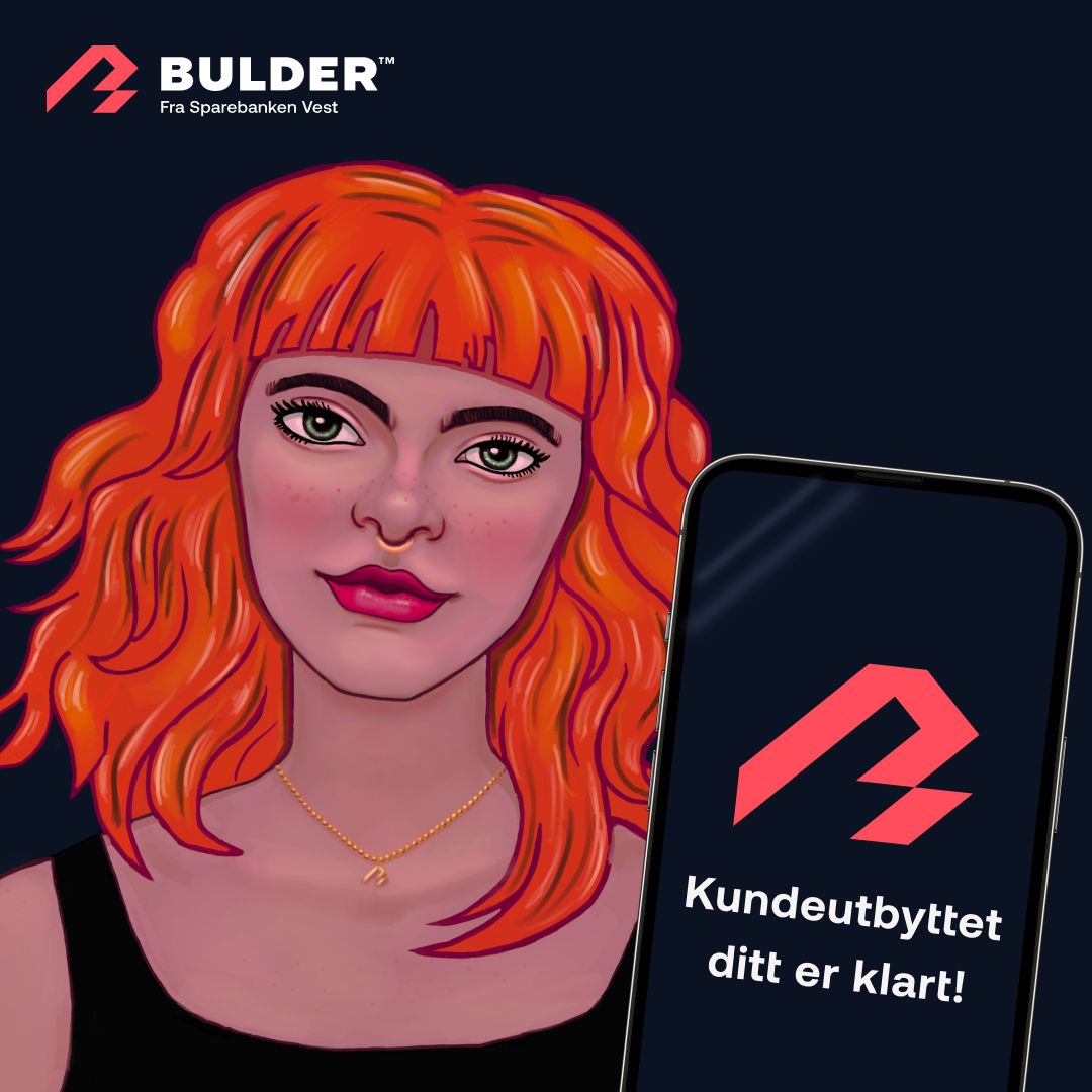 Illustrasjon av dame som ser kundeutbyttet sitt i appen
