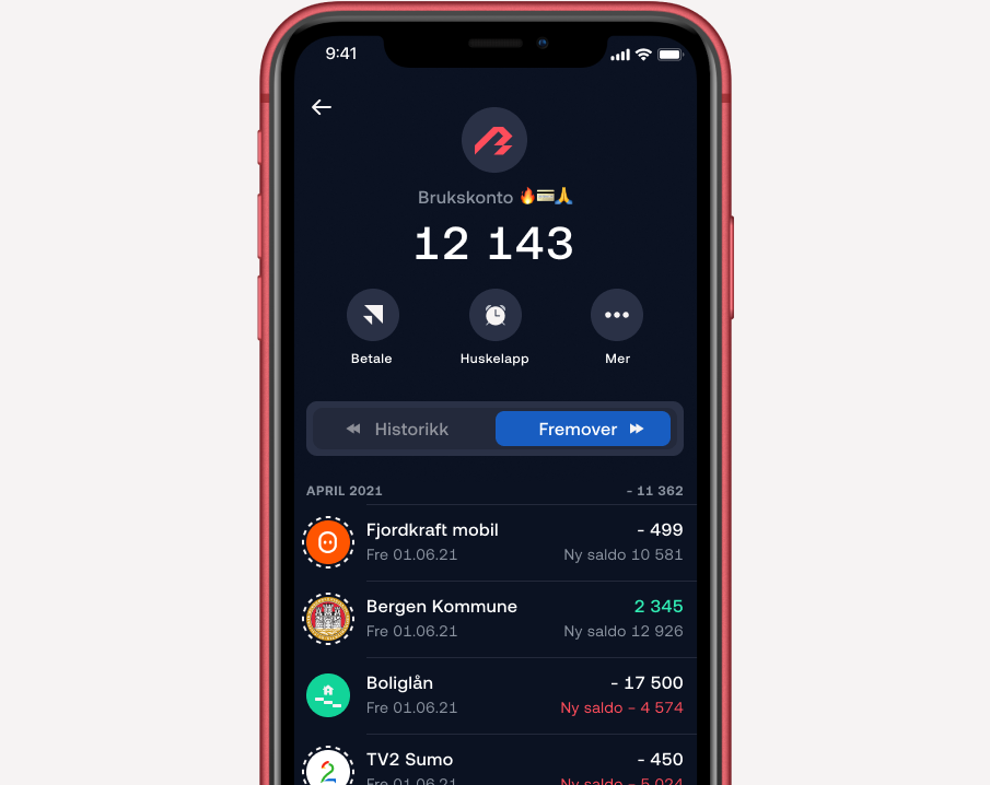 Bulder-appen viser deg hvor mye du vil ha igjen på konto etter fremtidige utgifter