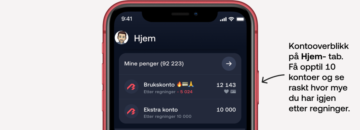 Kontooversikt i Bulder-appen