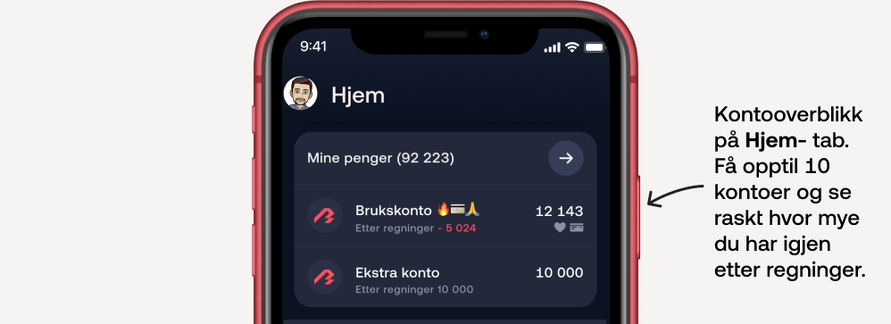 Kontooversikt i Bulder-appen