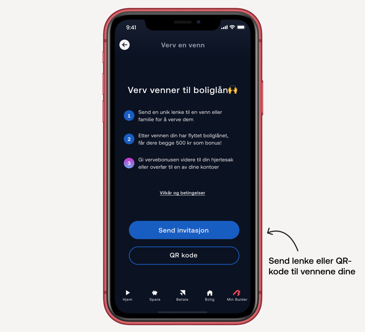 Send lenke eller QR-kode til vennene dine for å verve de