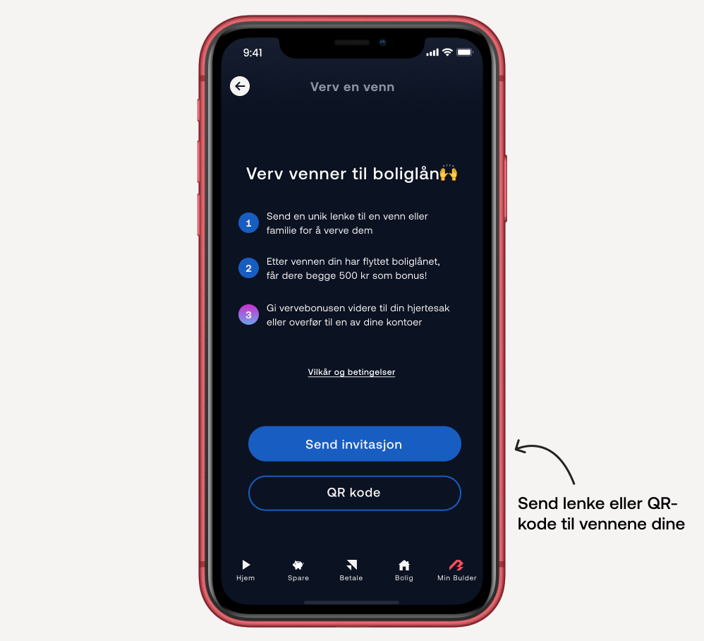 Send lenke eller QR-kode til vennene dine for å verve de
