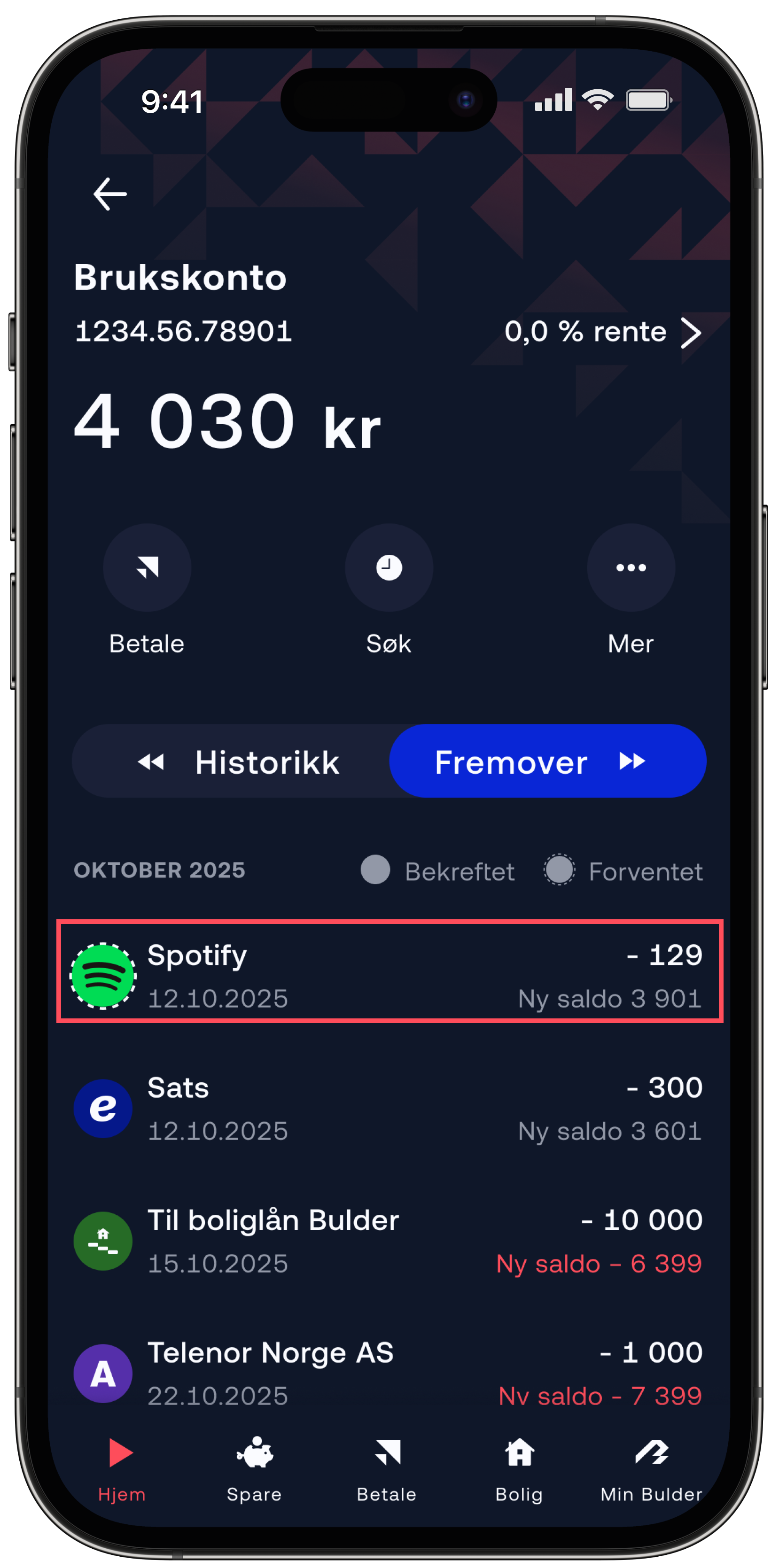 Forventet betaling på Fremover i appen