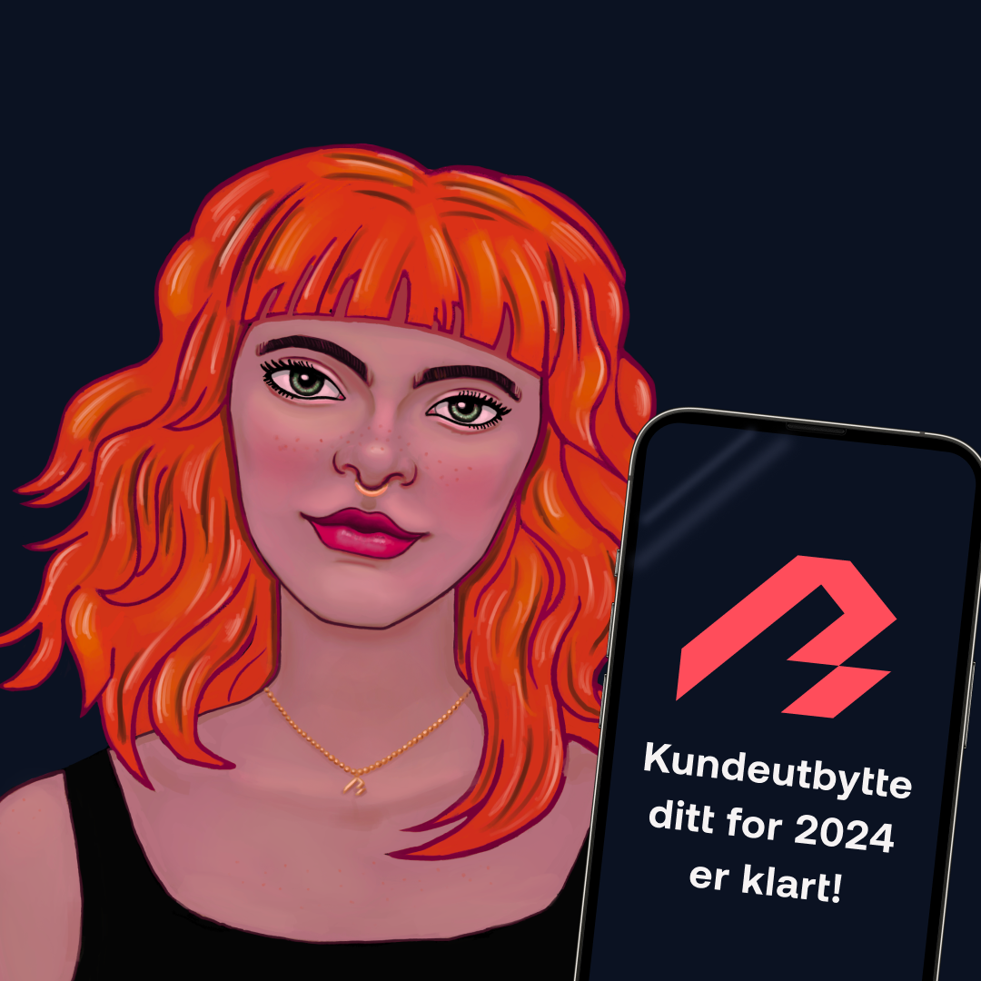 Dame som viser frem mobiltelefon med kundeutbytte i Bulder