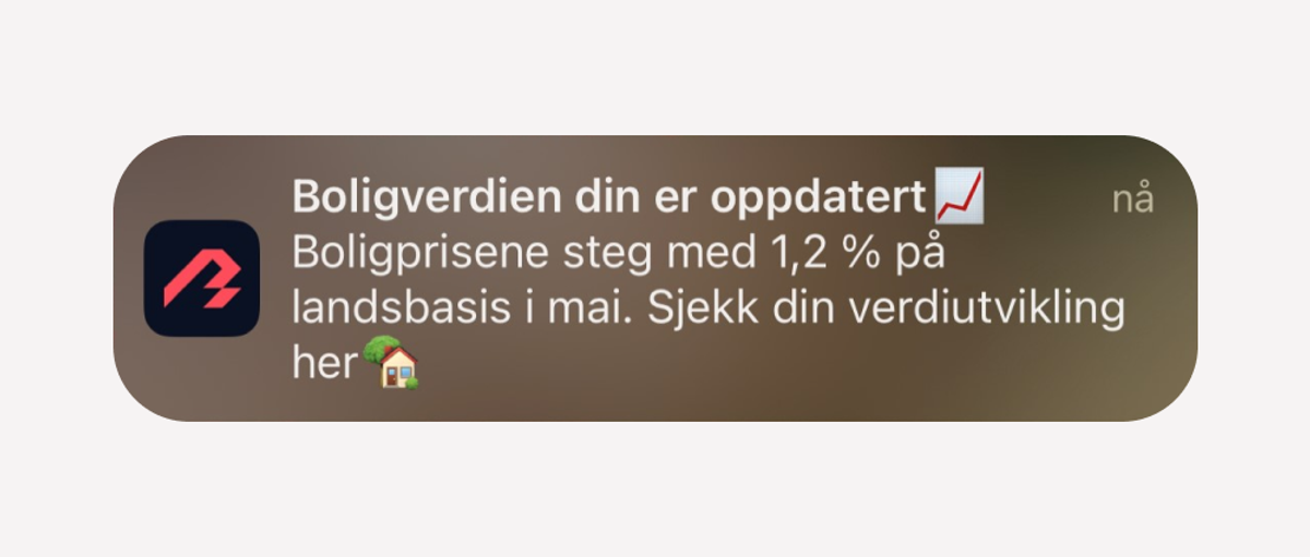 Push varsel av oppdatert boligverdi fra Bulder-appen
