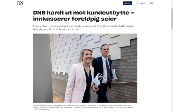 Skjermbilde av artikkelen fra Dagens Næringsliv