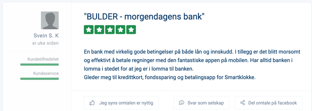 God tilbakemelding fra kunde på bytt.no