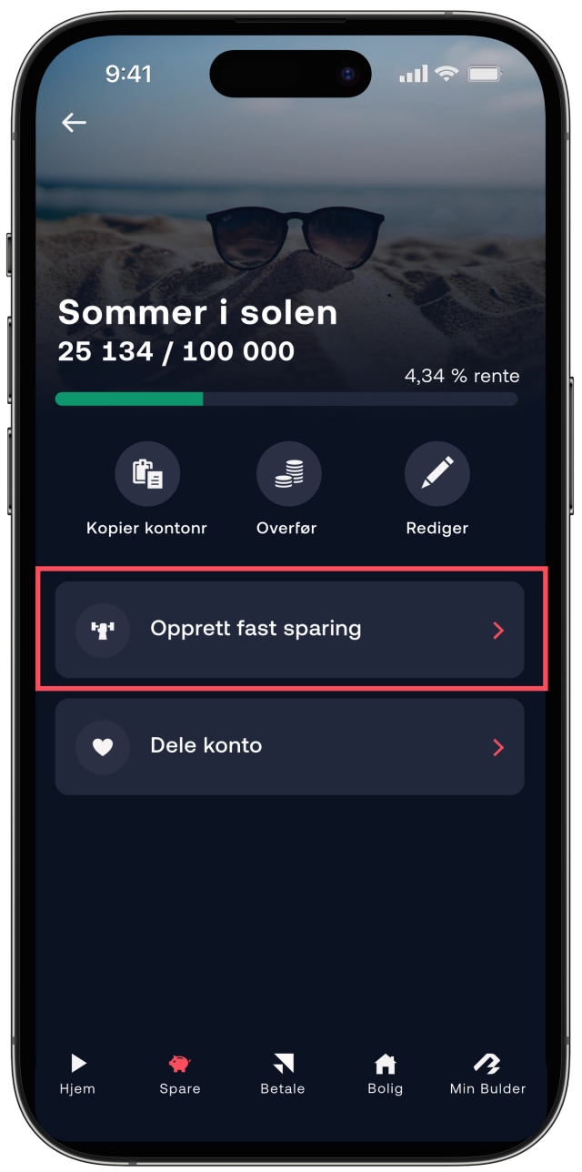 Velg hvilken konto du vil spare på og start spareavtale