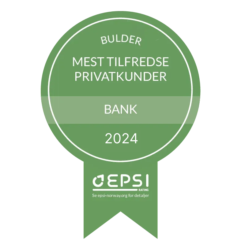 Emblem av at Bulder vant EPSI rating prisen for 2024 for privatkunder i bank