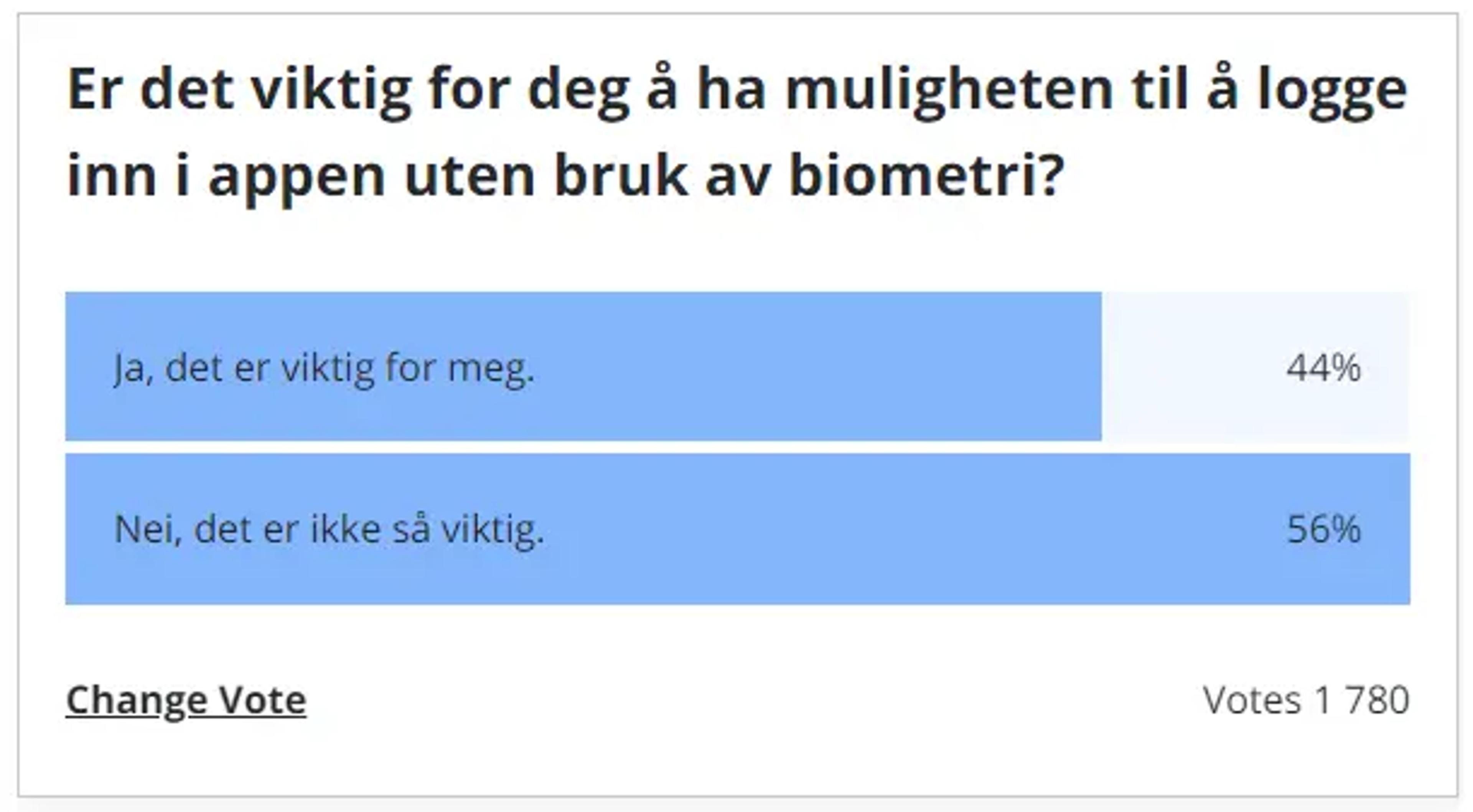Bilde av resultater fra kundeundersøkelse på om biometri er viktig
