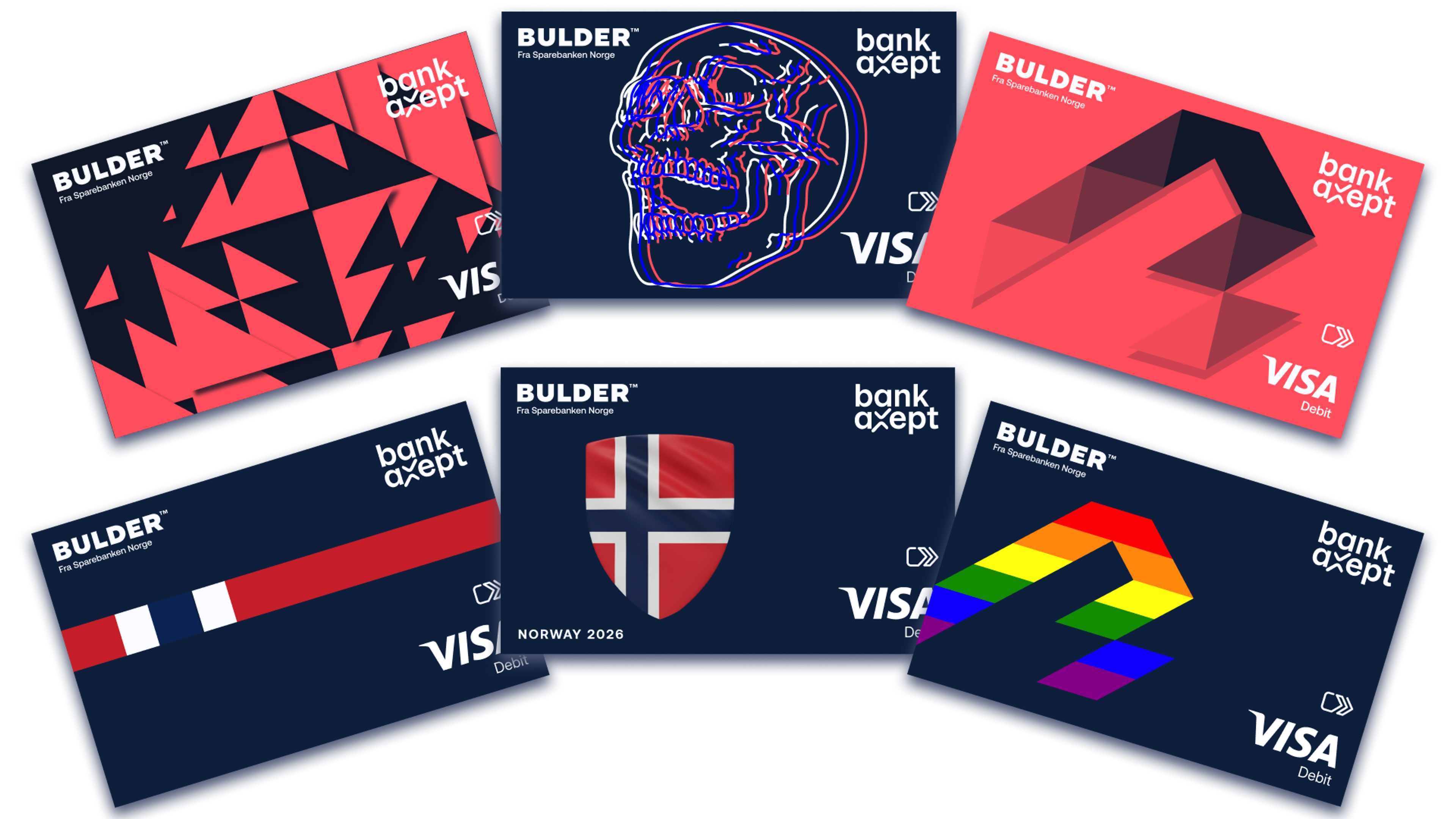Bilde av 6 "digital skins", alternative design for kort i apple wallet og google wallet