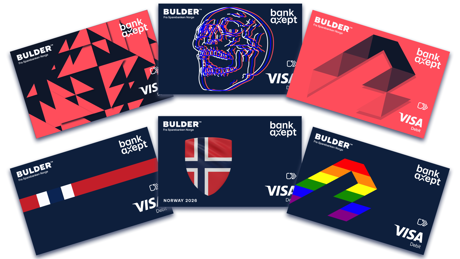 Bilde av 6 "digital skins", alternative design for kort i apple wallet og google wallet