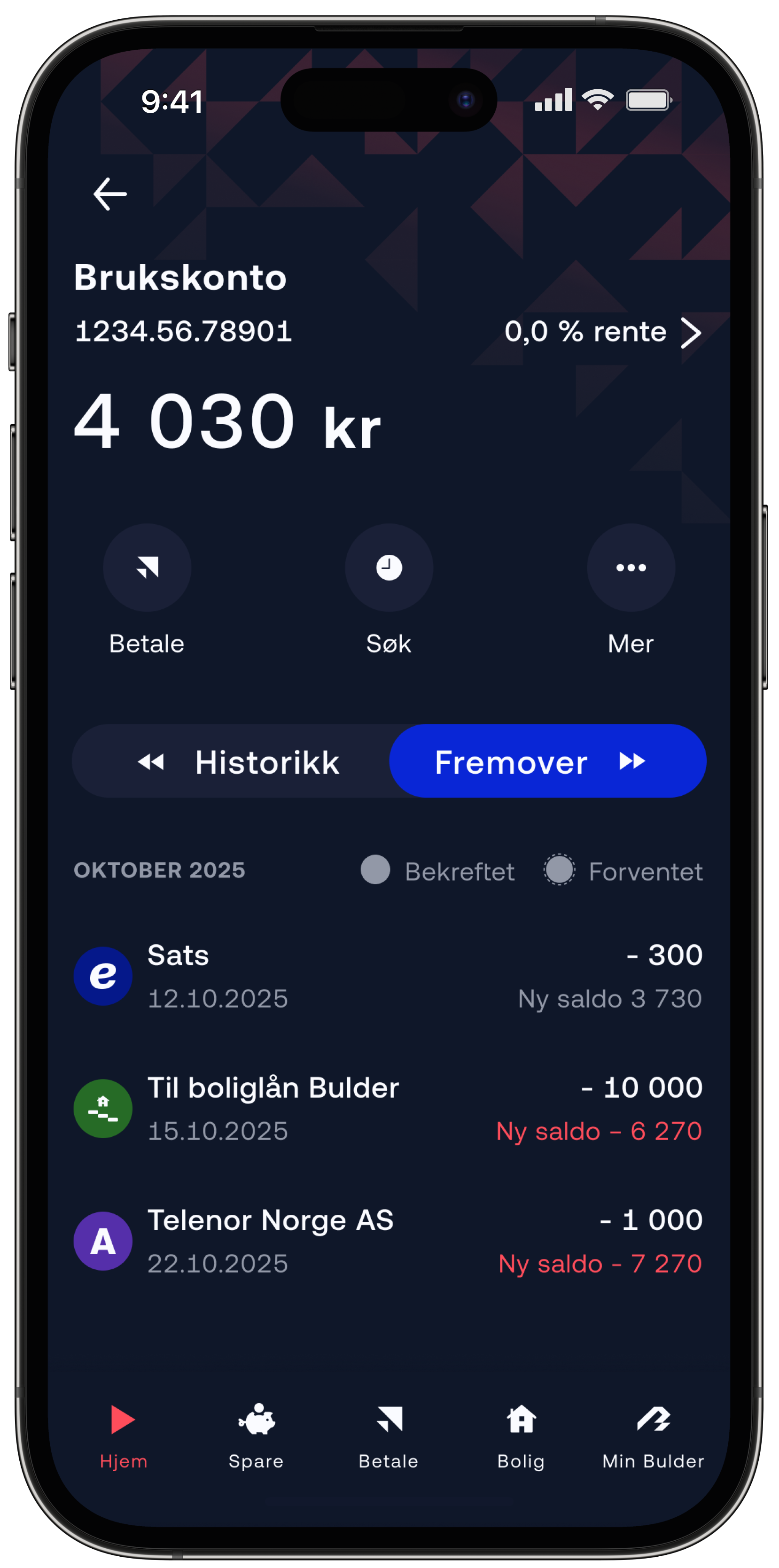 Fremover-visningen i appen uten prediksjoner