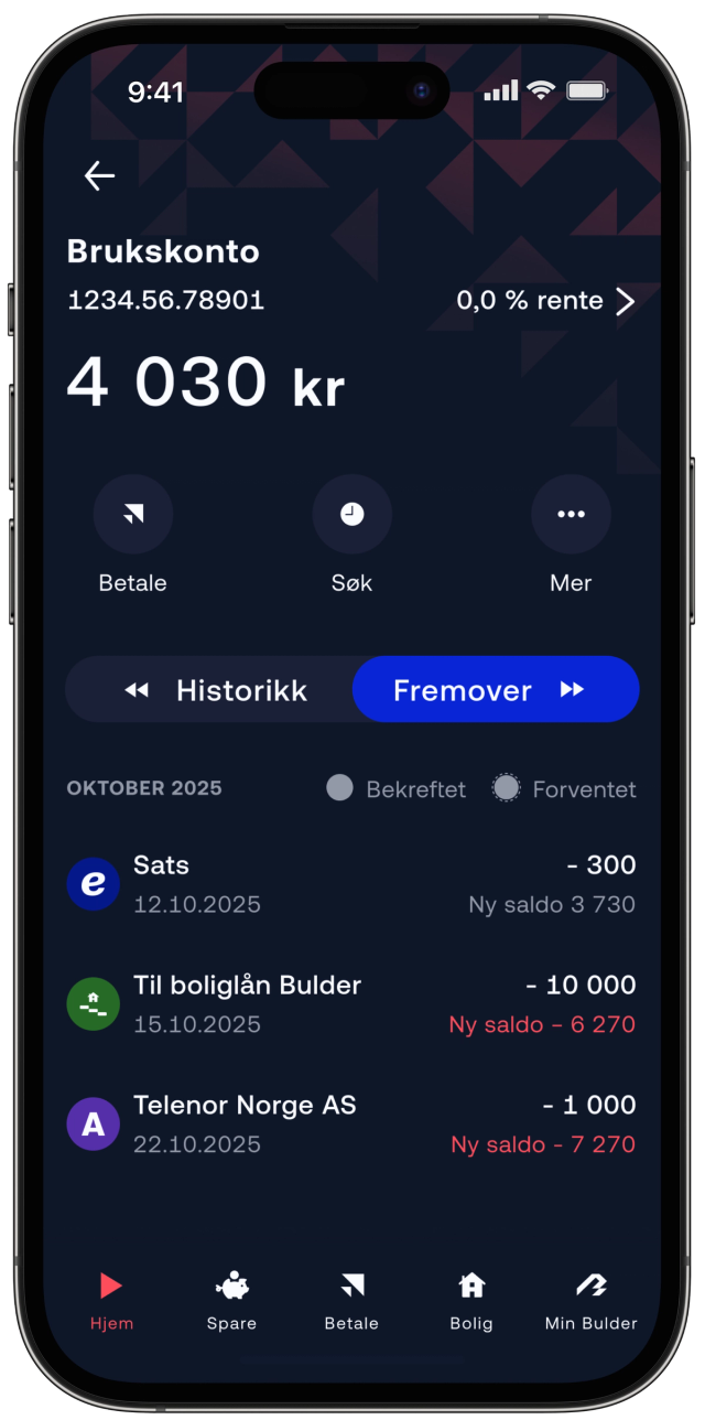 Fremover-visningen i appen uten prediksjoner