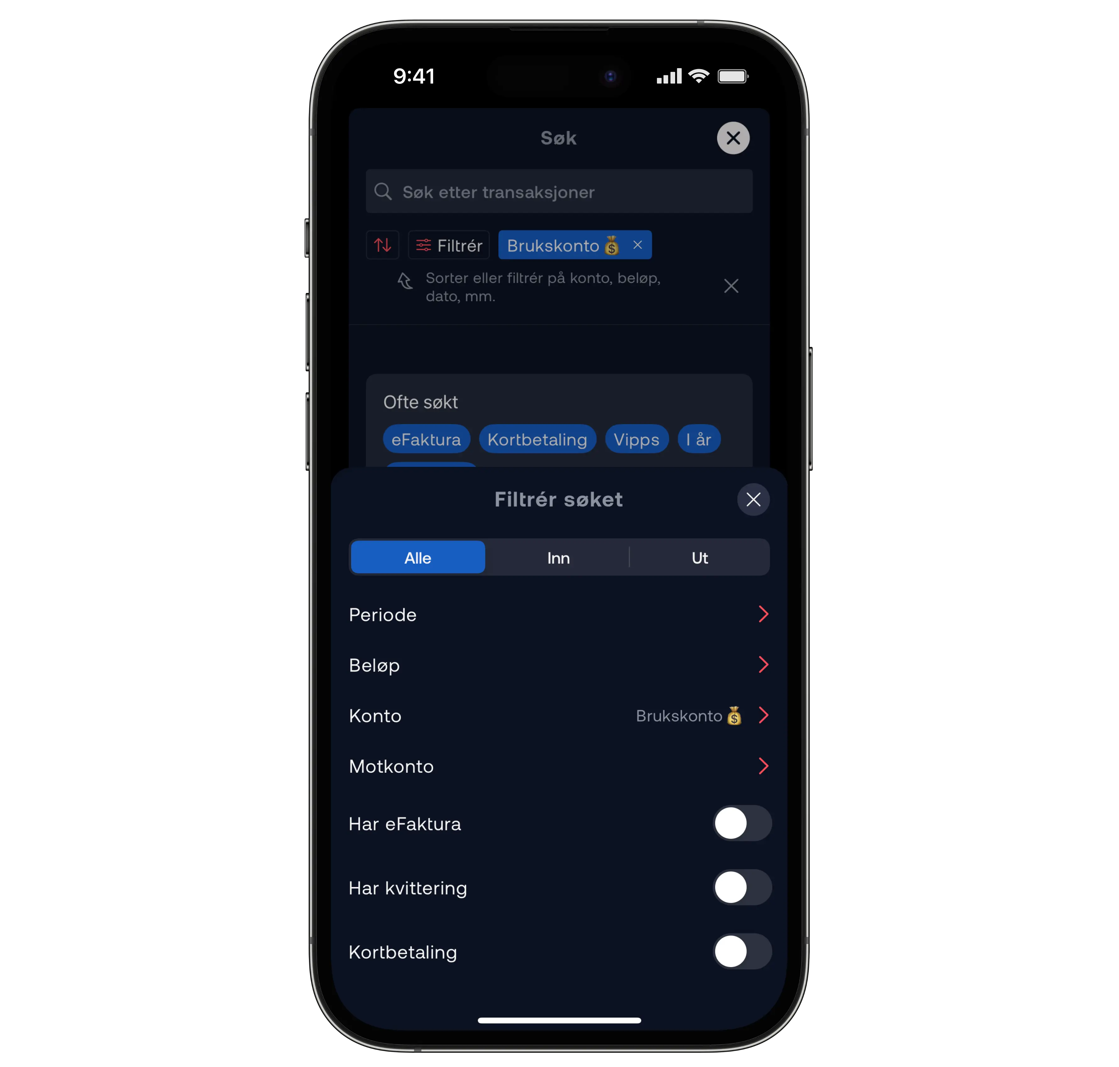Filtrering på transaksjoner i appen