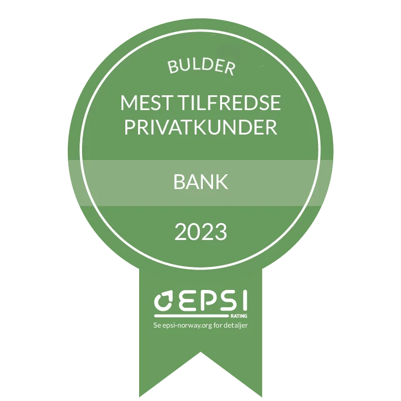 Emblem av at Bulder vant EPSI rating prisen for 2023 for privatkunder i bank