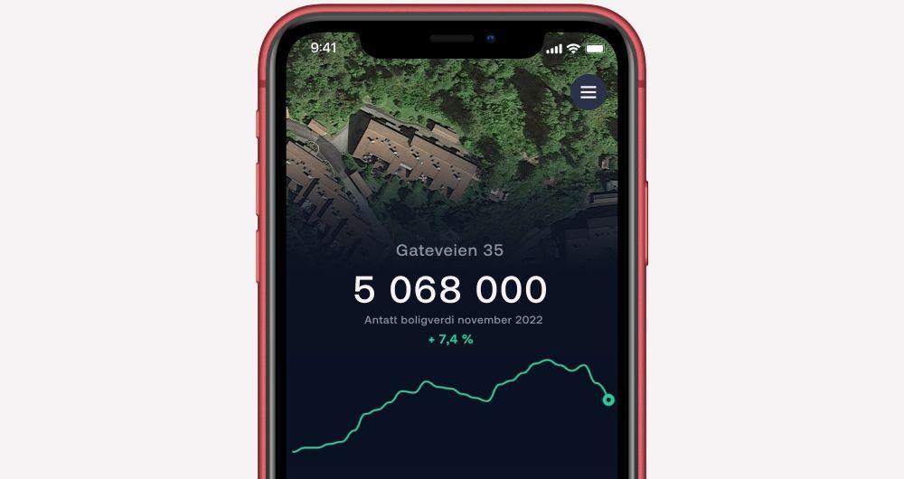Visning av boligverdiutvikling i Bulder-appen