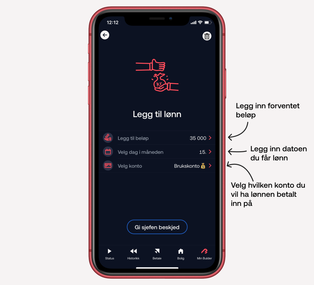 Slik legger du inn informasjon om lønnen din i Bulder-appen