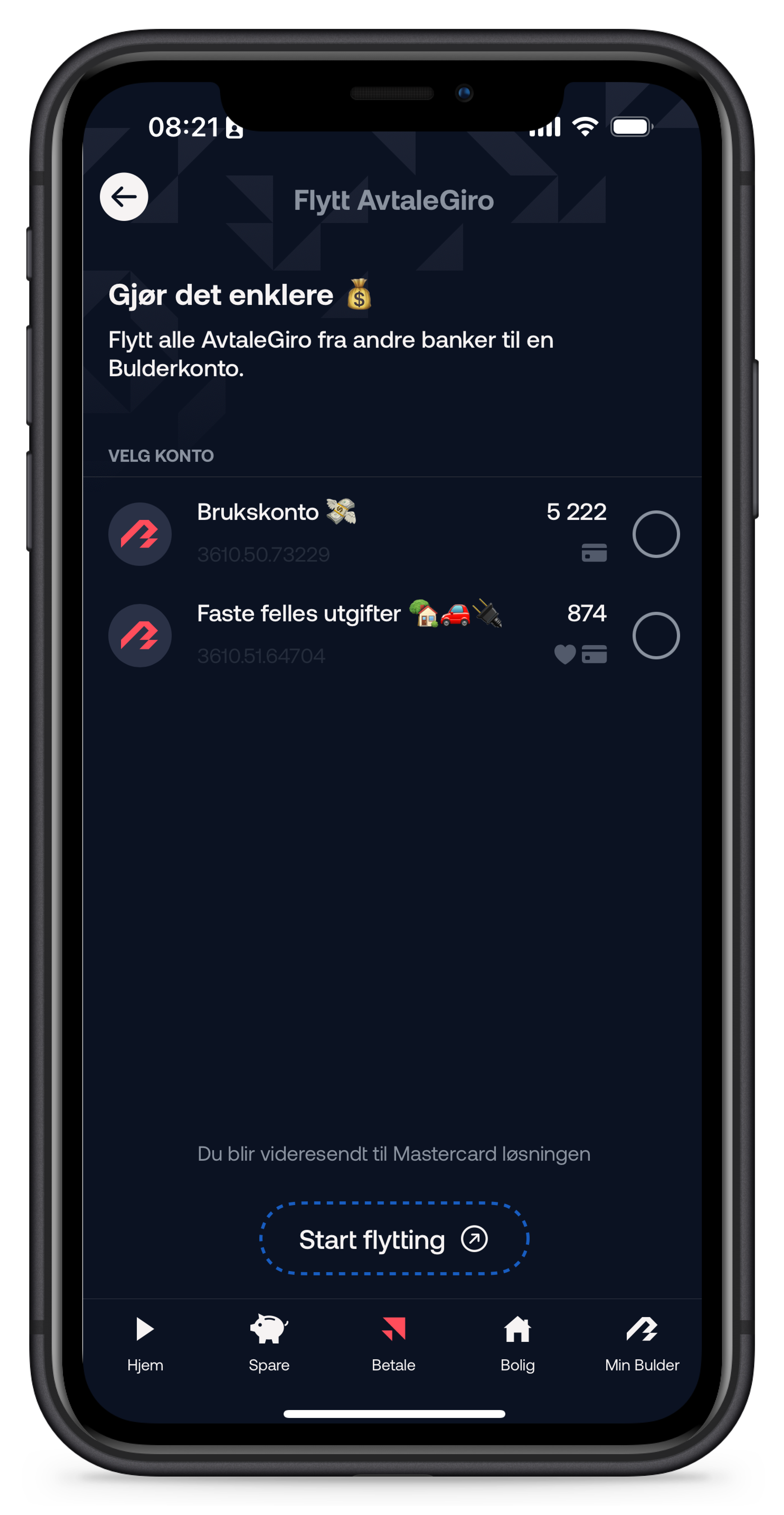Visning av avtalegiro i appen
